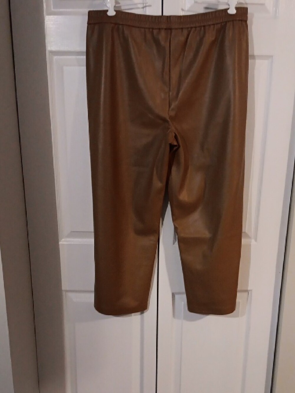 Women’s Faux Leather Wide Leg Pants - Tan - Picture 2 of 3